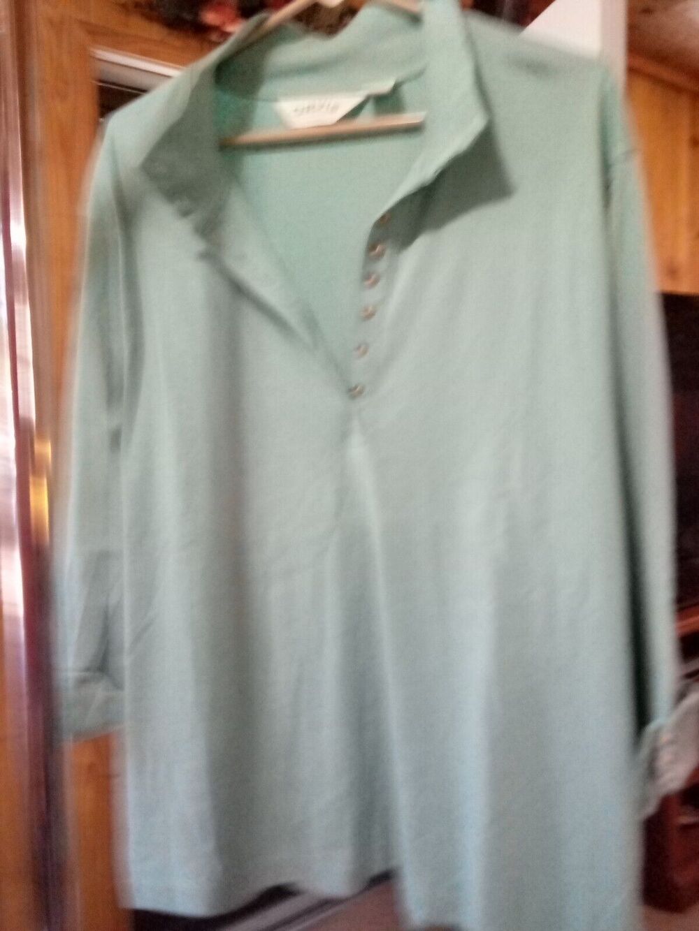 Orvis Shirt Womens XL Sage Green Cotton 3/4 Sleeve Pullover Crew Neck
